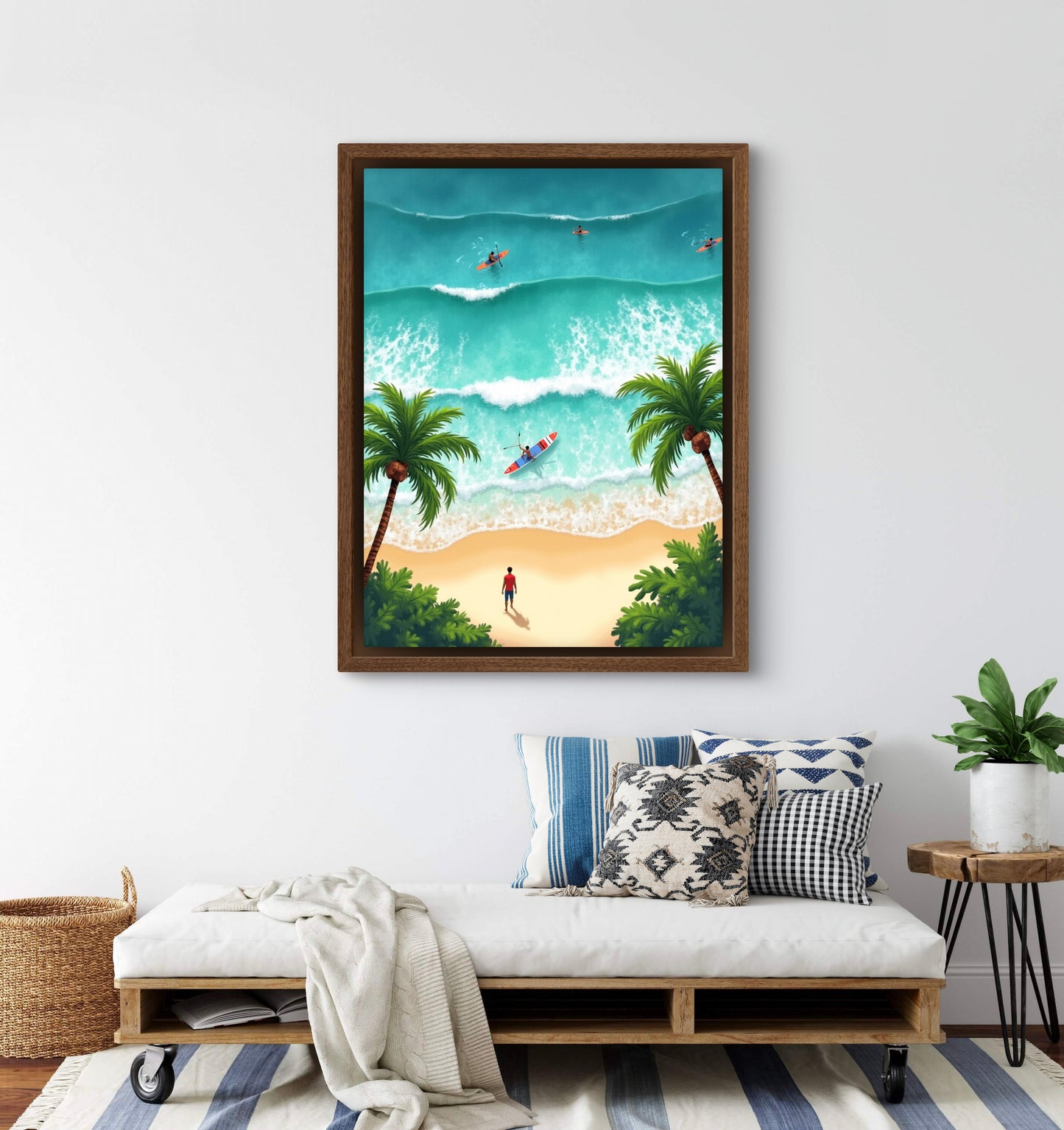 Tropical Paddleboarding Beach Wall Art – Aerial Ocean View Print