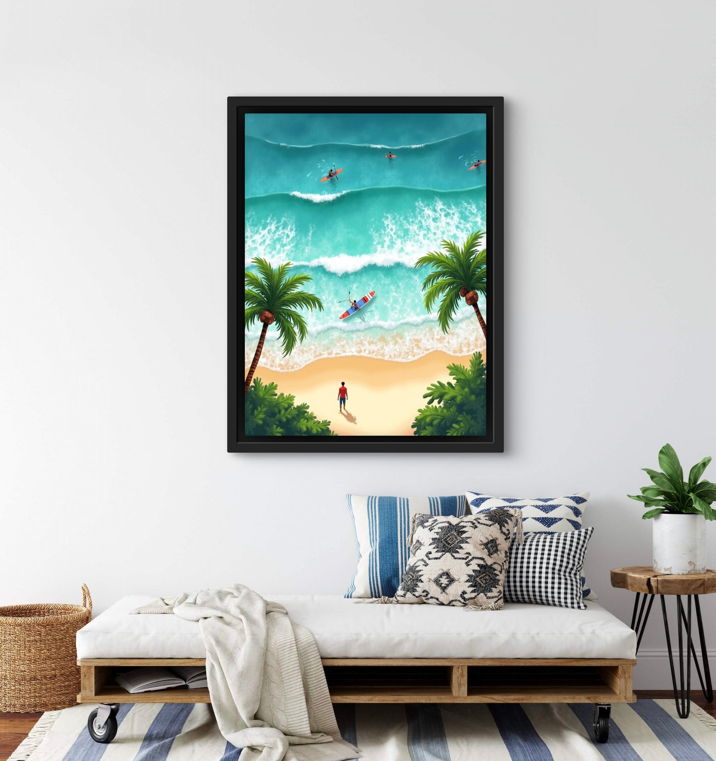 Tropical Paddleboarding Beach Wall Art – Aerial Ocean View Print