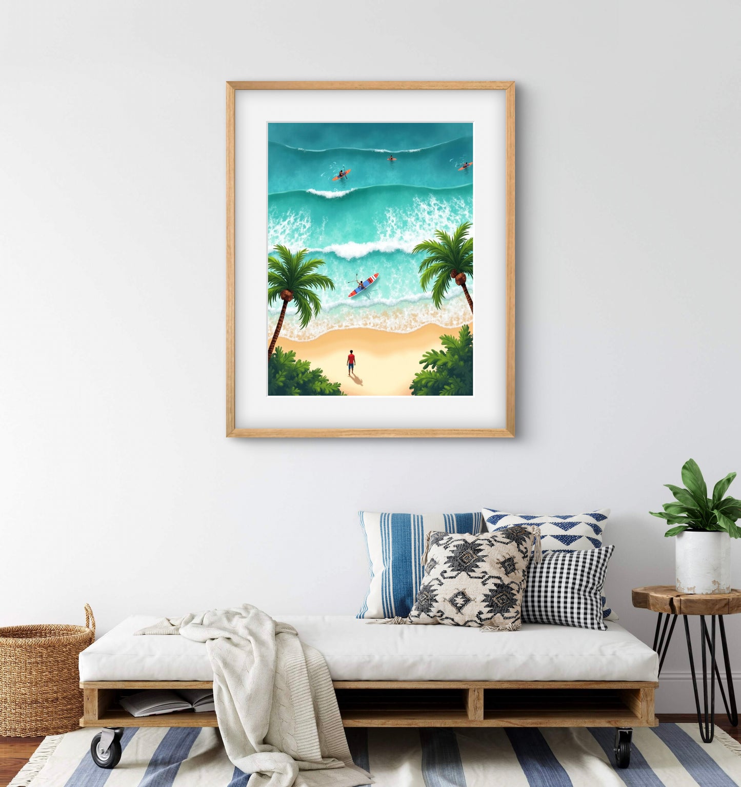 Tropical Paddleboarding Beach Wall Art – Aerial Ocean View Print