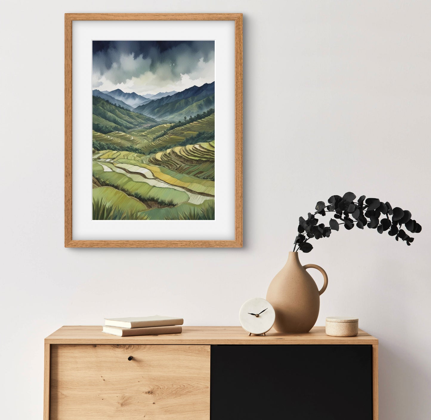 Terrace Song |Terraced Rice Fields Wall Art – Watercolor Mountain Landscape Print