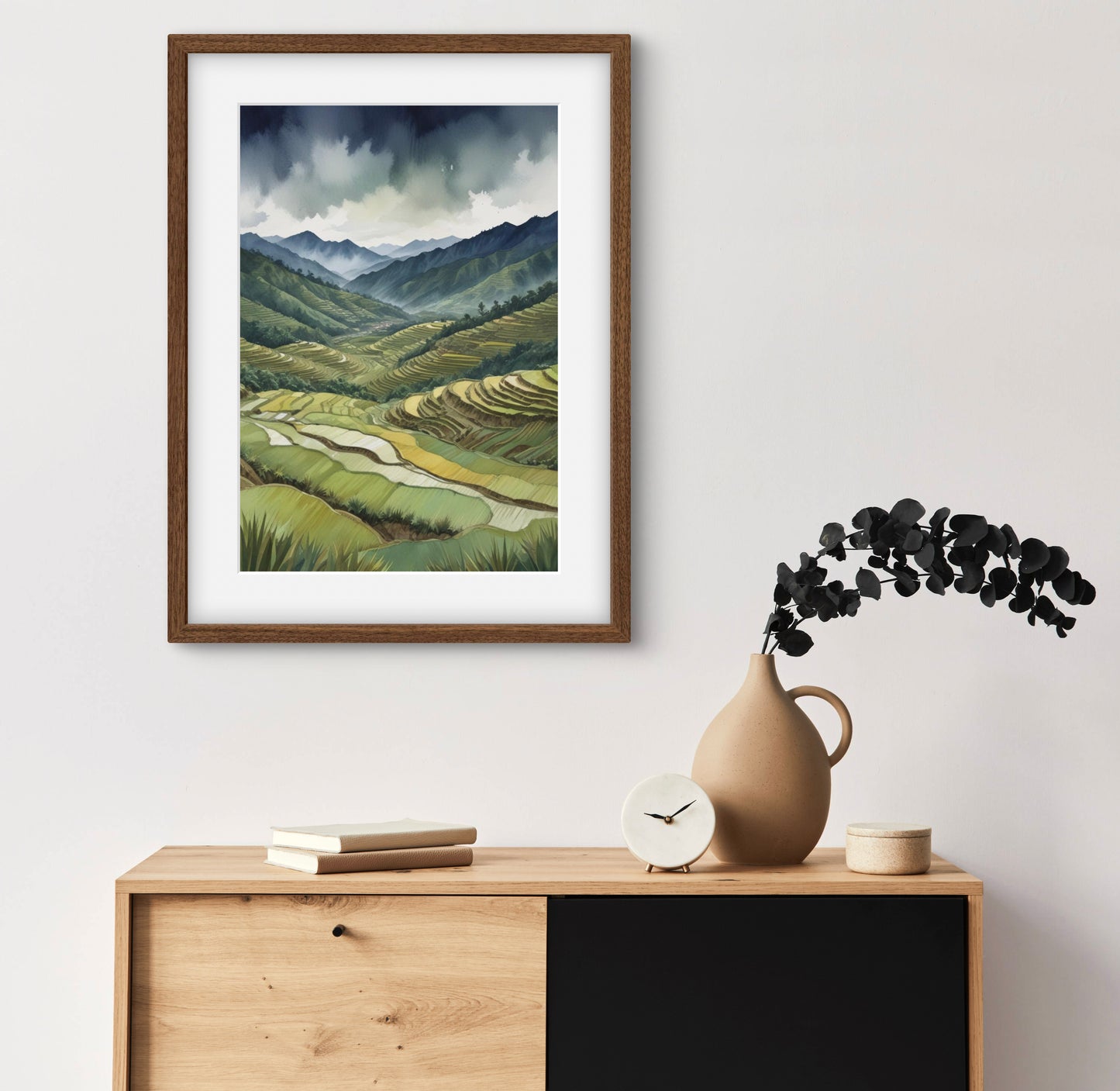 Terrace Song |Terraced Rice Fields Wall Art – Watercolor Mountain Landscape Print