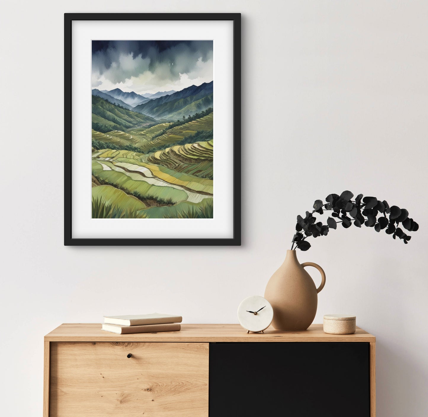 Terrace Song |Terraced Rice Fields Wall Art – Watercolor Mountain Landscape Print