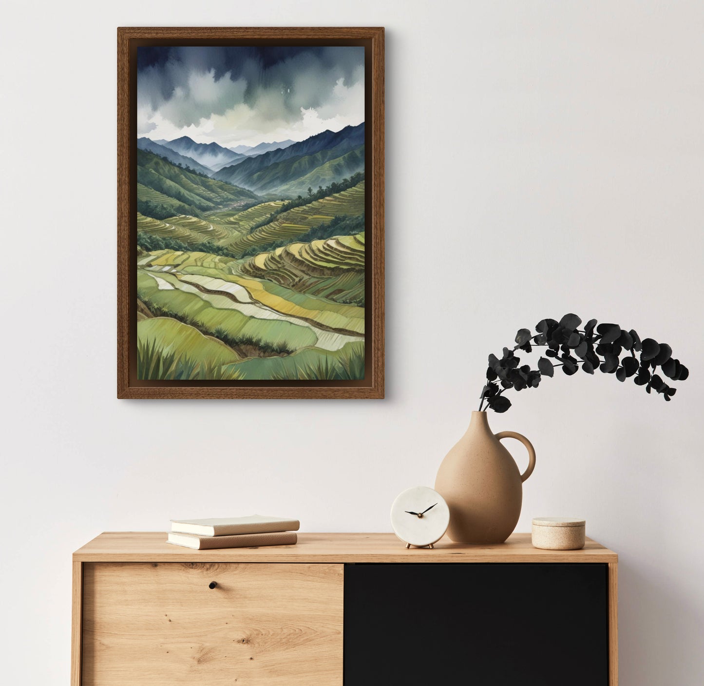 Terrace Song |Terraced Rice Fields Wall Art – Watercolor Mountain Landscape Print
