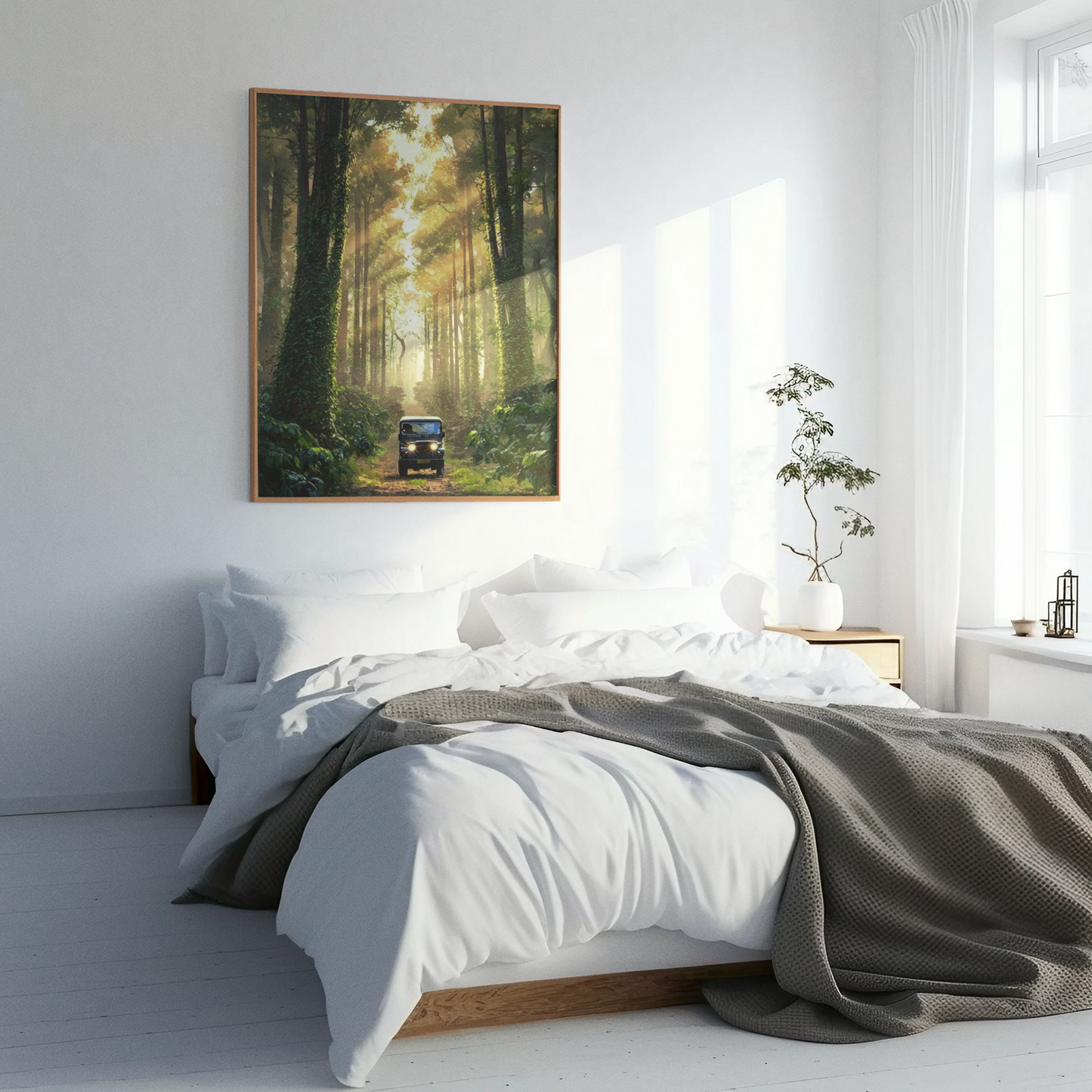 Into the Canopy |Sunlight Through Forest Wall Art – Jeep Adventure Digital Print