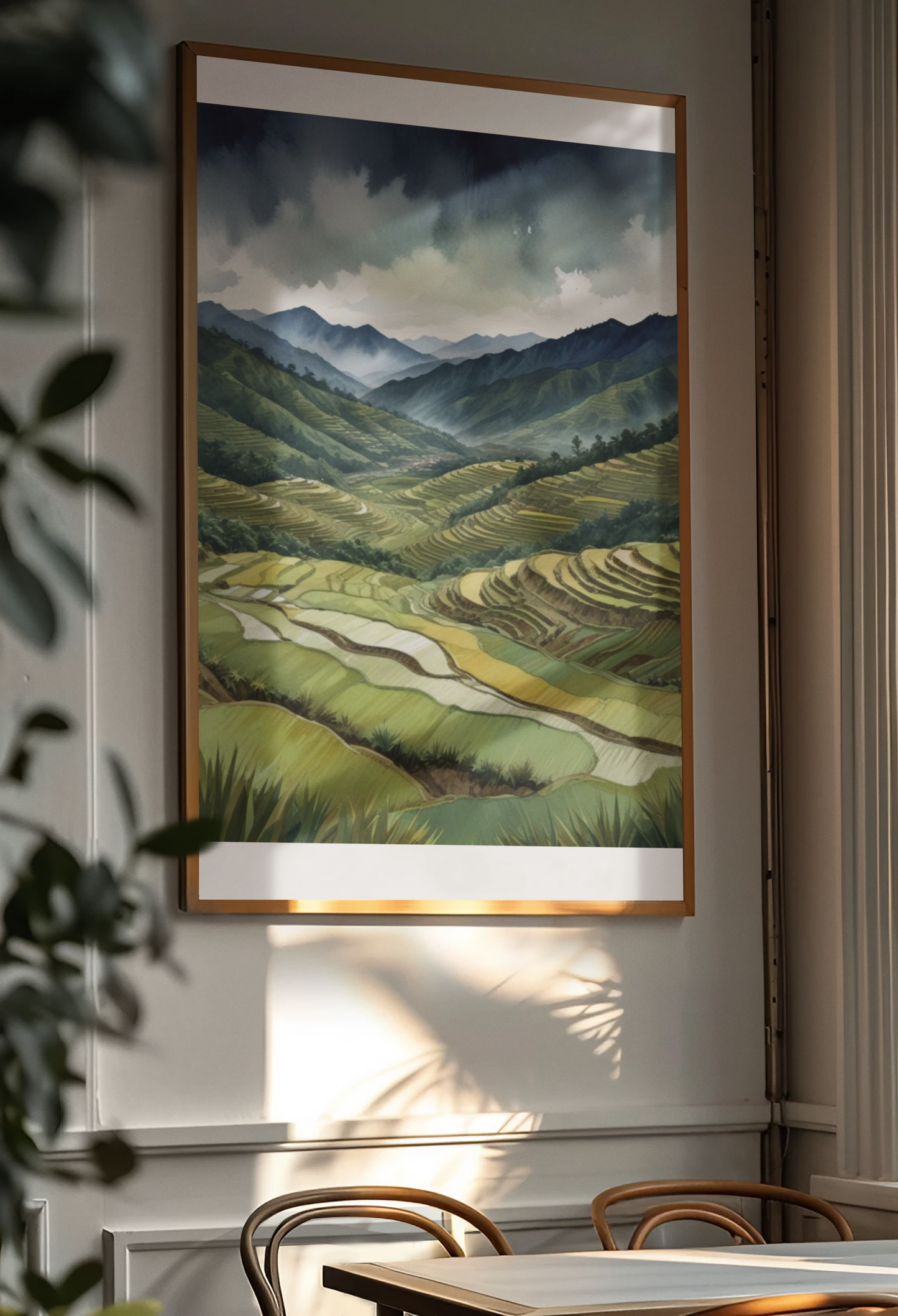 Terrace Song |Terraced Rice Fields Wall Art – Watercolor Mountain Landscape Print
