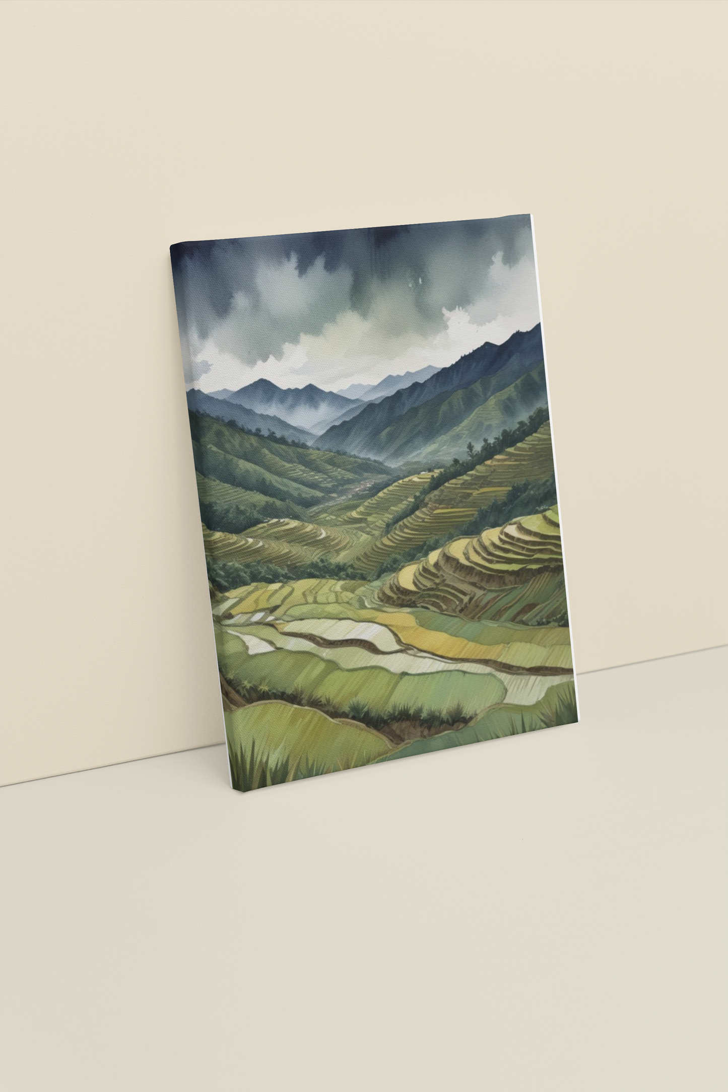 Terrace Song |Terraced Rice Fields Wall Art – Watercolor Mountain Landscape Print