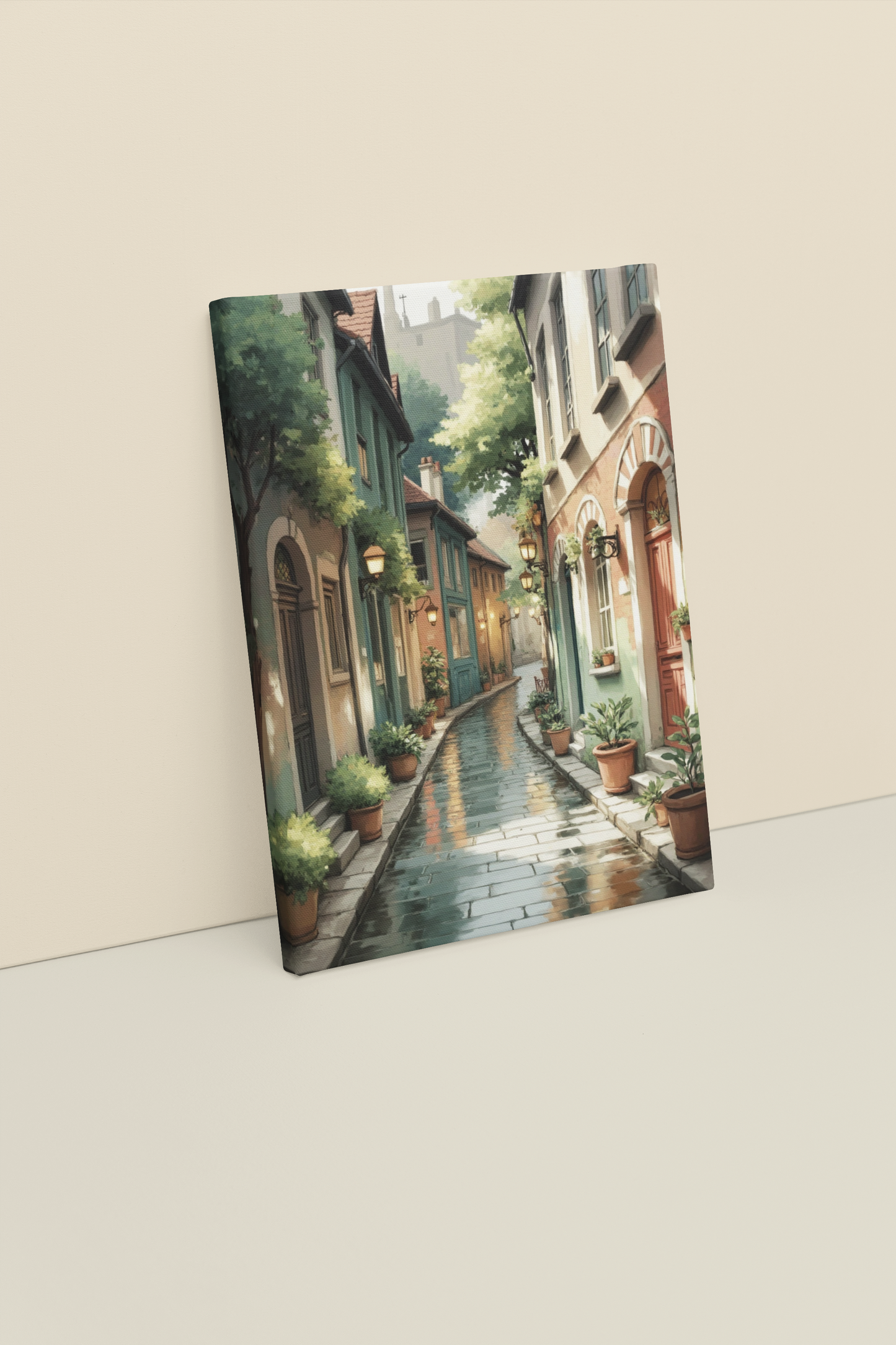 Rain-Kissed Alley – European Street Wall Art Print | Cozy Urban Decor for Living Room or Hallway