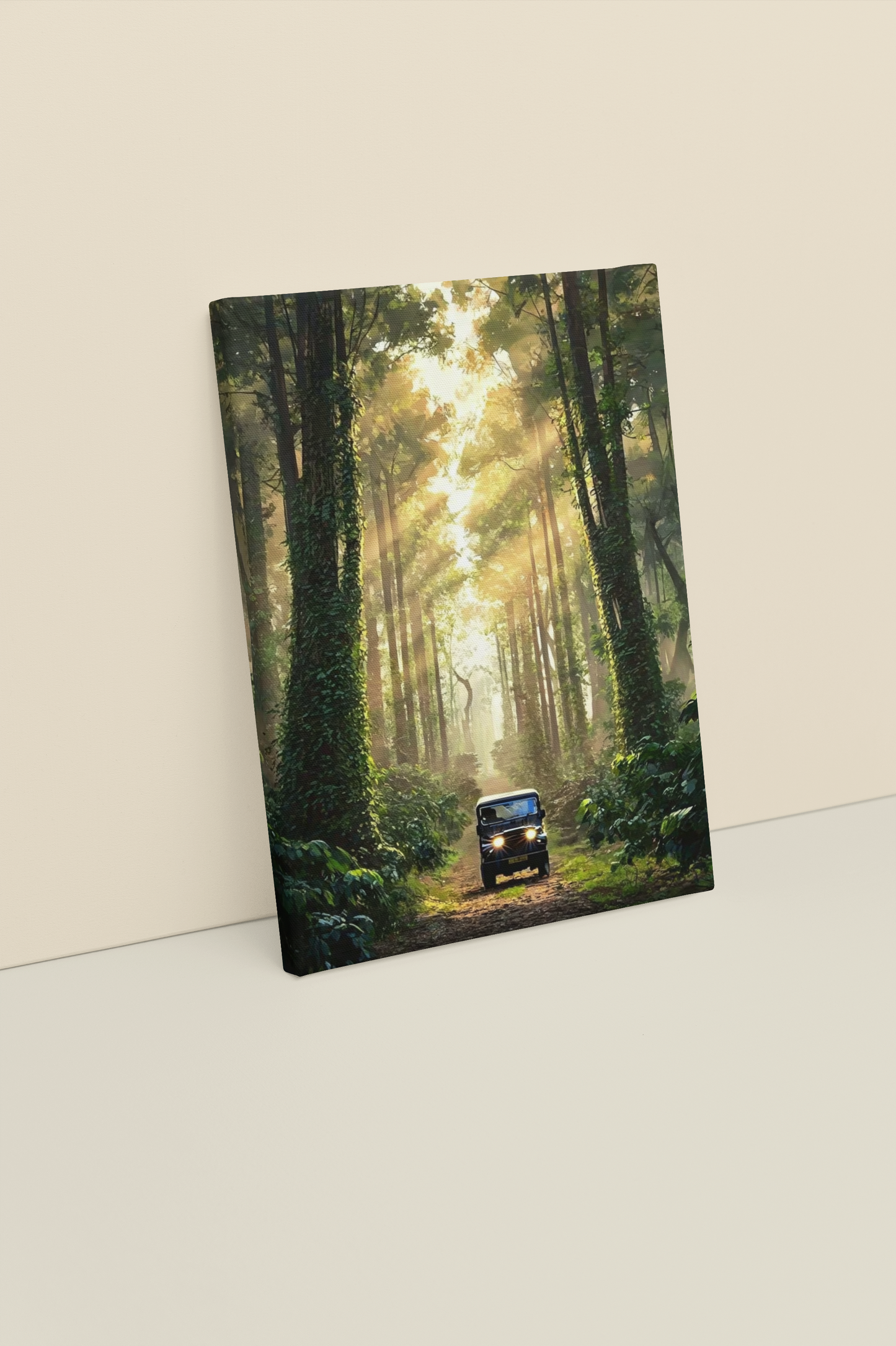 Into the Canopy |Sunlight Through Forest Wall Art – Jeep Adventure Digital Print