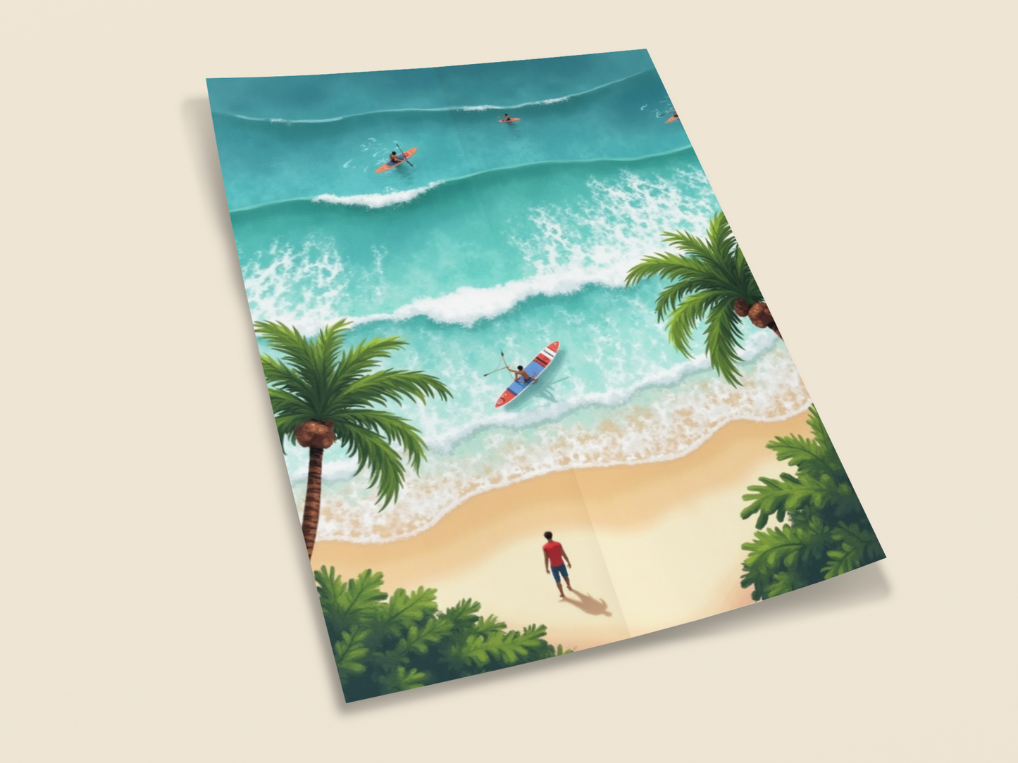 Framed beach scene minimalist canvas artwork on a wall .