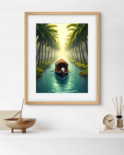 Backwater Serenity – Palm Canal Boat Wall Art